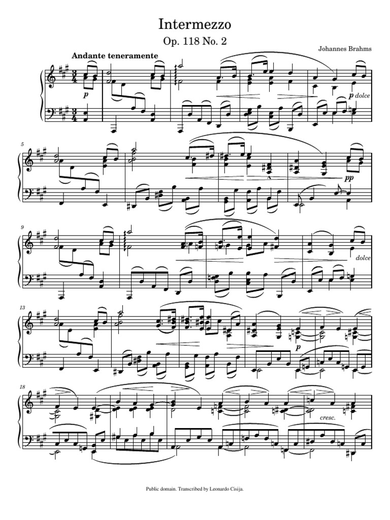Brahms Intermezzo Op. 118 No. 2 A Major Unedited PDF String Instruments Box Zithers