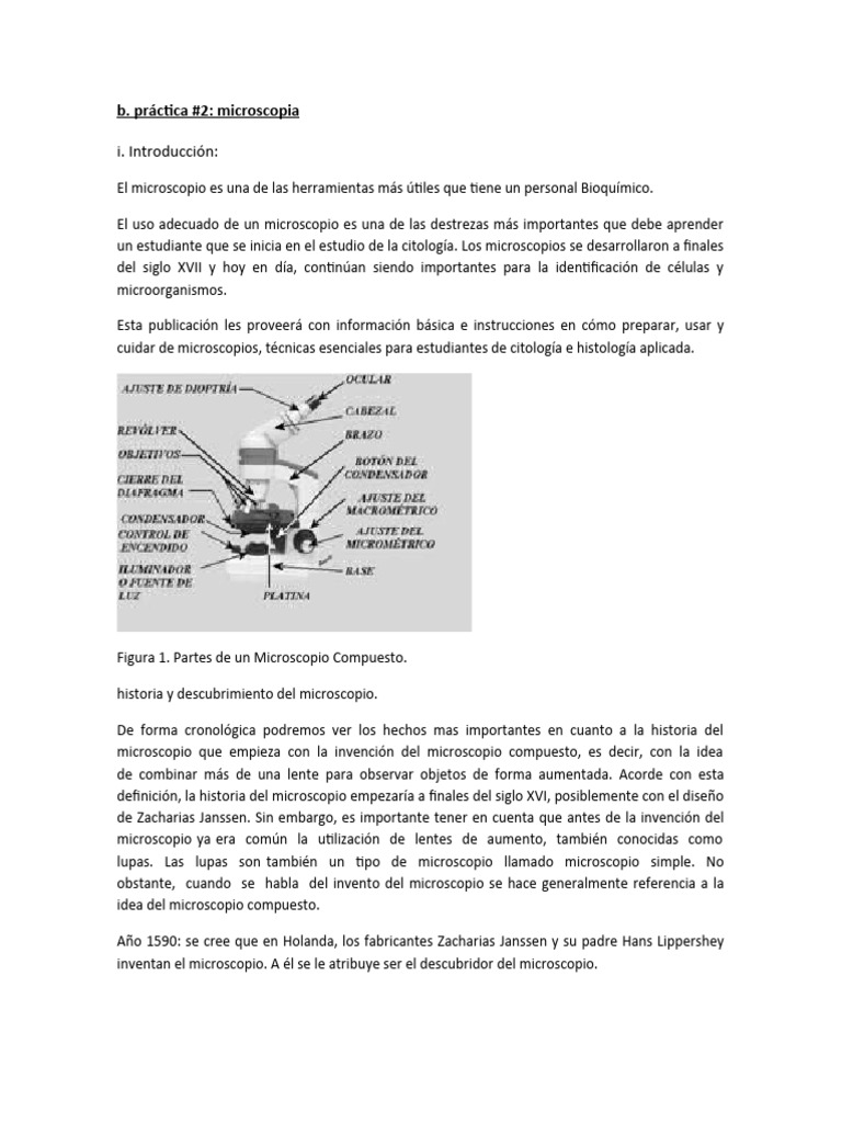 Historia y uso del microscopio | PDF | Microscopio | Lente de la cámara