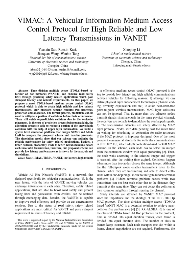VIMAC: TDMA Protocol for VANETs | PDF | Wireless Ad Hoc Network ...