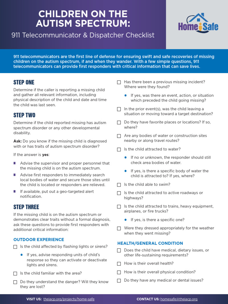 911 Checklist for Missing Autistic Children | PDF | Autism Spectrum ...