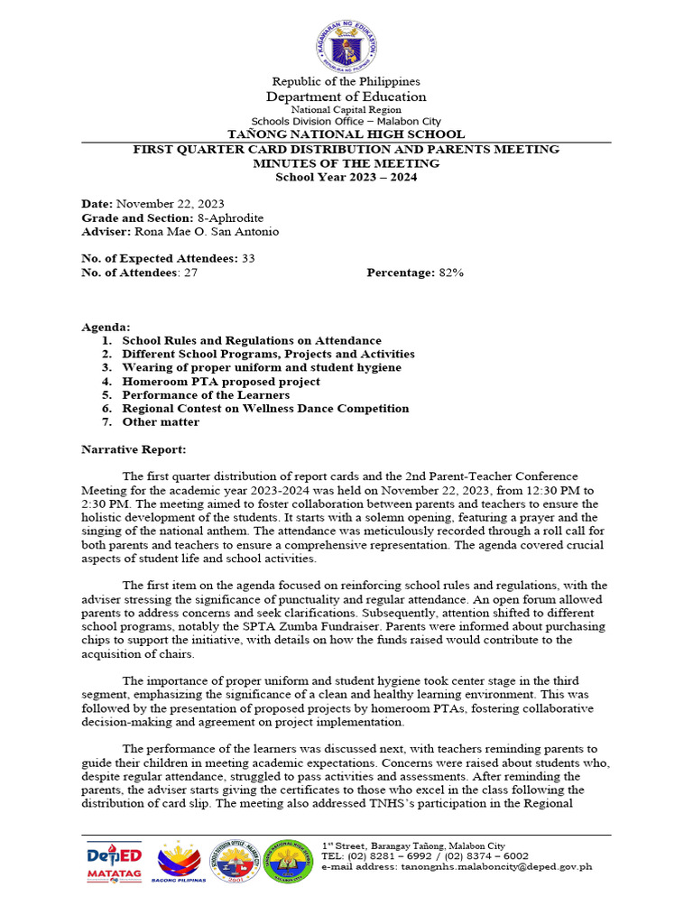 Narrative Report First Quarter Card Distribution Aphrodite PDF Learning