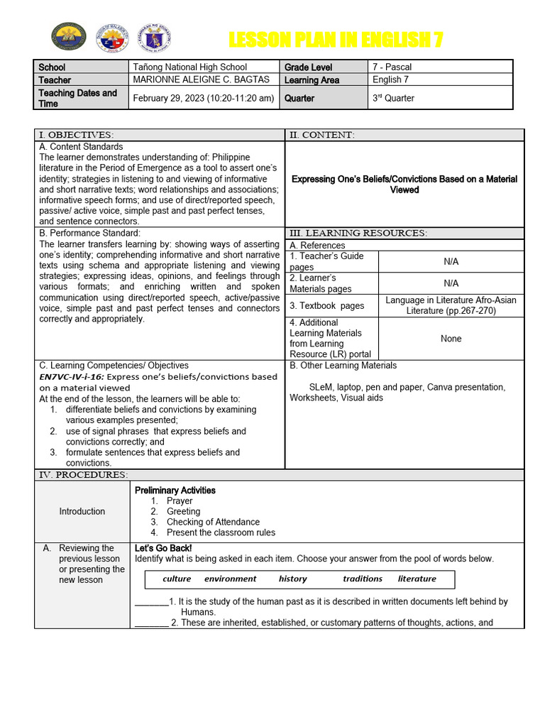 Dlp Co3 S Y 2023 2024 Pdf Learning Teachers