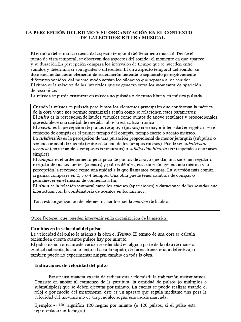 La Percepción Del Ritmo y Su Organización en El Contexto de La ...