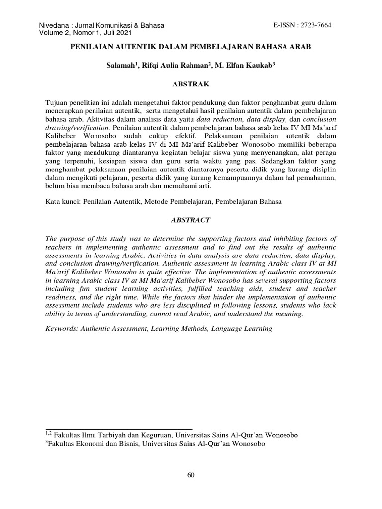 Penilaian Autentik Bahasa Arab | PDF