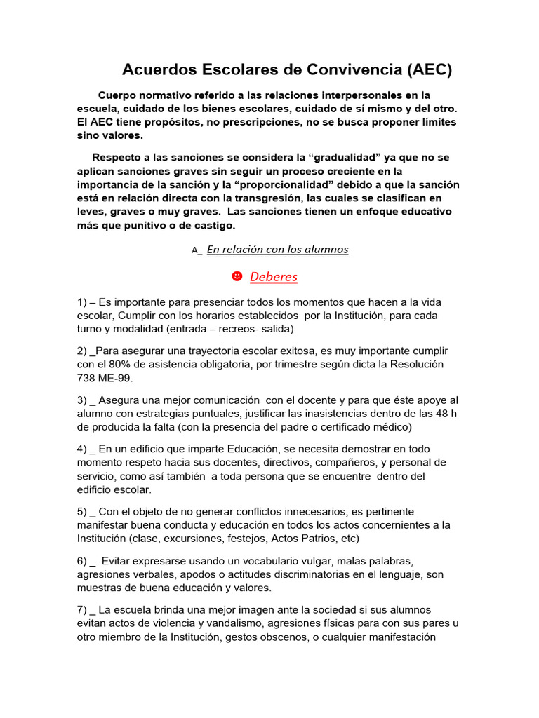 Acuerdos de Convivencia Escolar 2023 | PDF | Escuelas | Enseñando