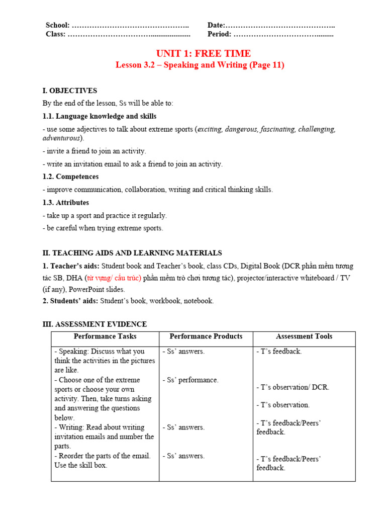 UNIT 1 - LESSON 3 - PART 2 - Speaking and Writing | PDF | Human ...