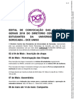 Edital de Convocação Das Eleições Gerais 2018 Do Diretório Central Dos Estudantes DA Universidade DE Sorocaba - Dce Uniso