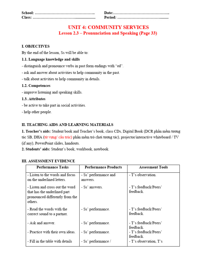 UNIT 4 - LESSON 2 - PART 3 - Pronunciation and Speaking | PDF ...