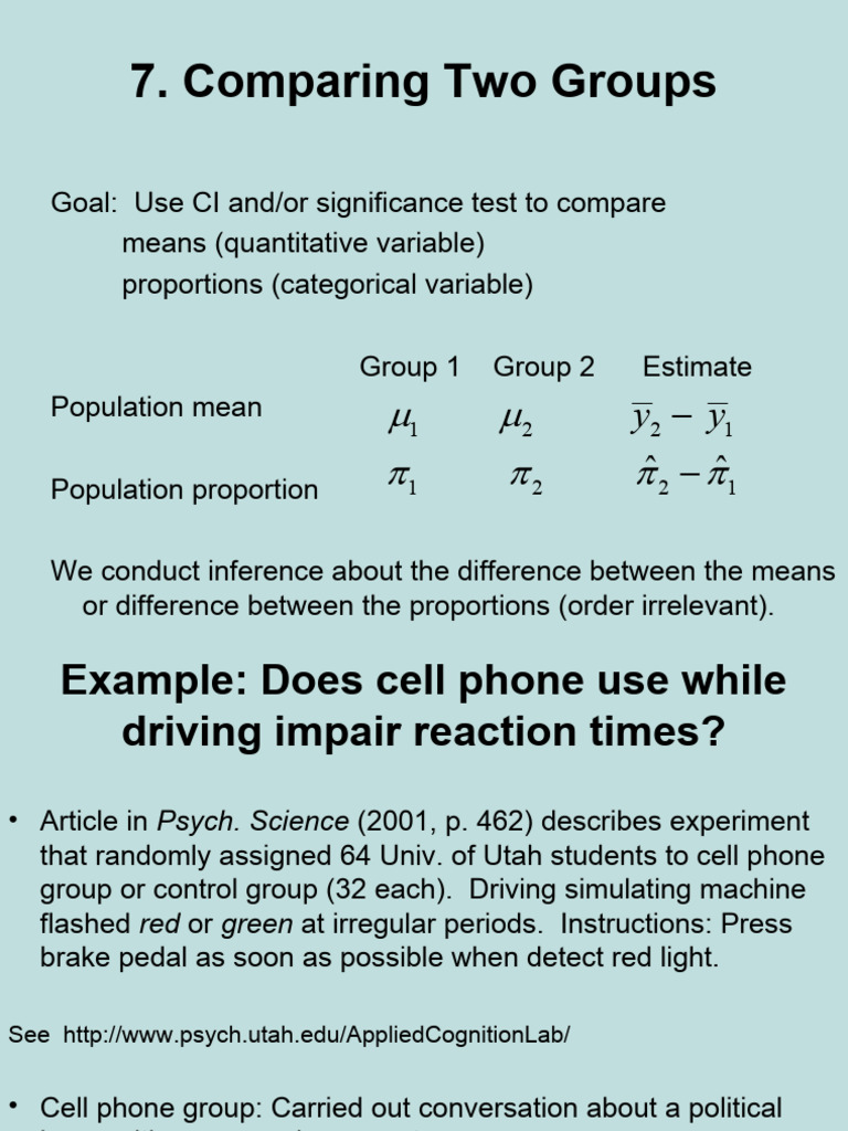 Comparing Two Groups | PDF | P Value | Statistical Hypothesis Testing