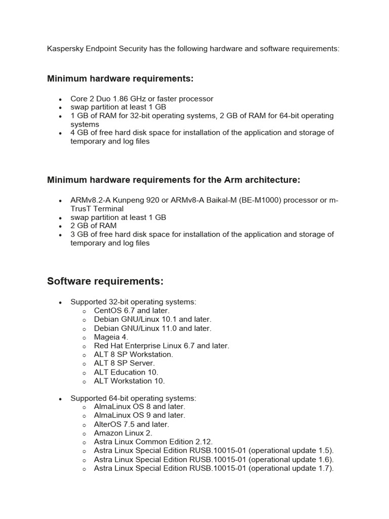 Kaspersky Endpoint Security System Requirements | PDF | Linux ...