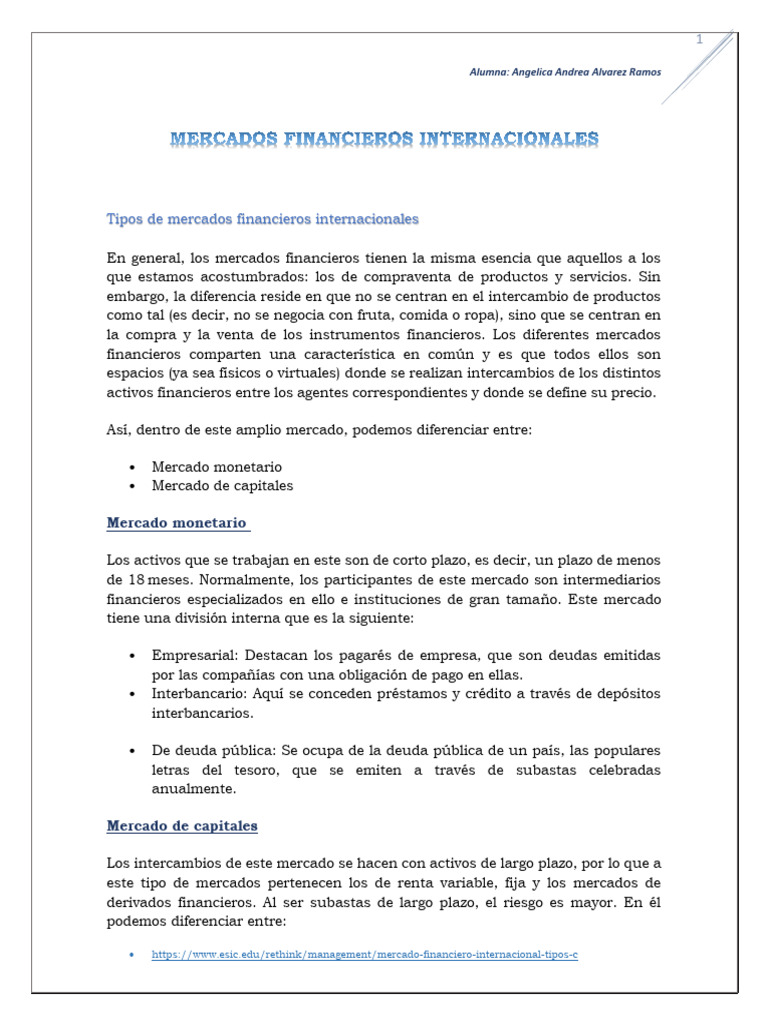 Tipos de Mercados Financieros Internacionales | PDF | Bolsa | Mercado ...
