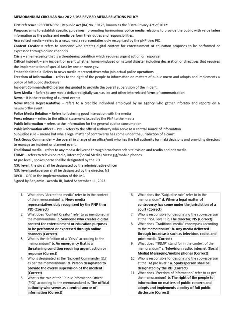 Revised PNP Media Relations Guidelines | PDF | News | Information
