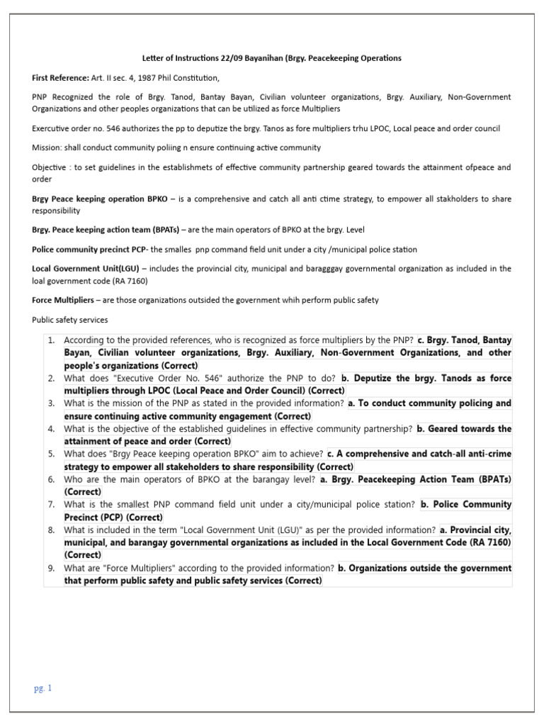 Loi 22 09 bayanihan reviewer pdf peacekeeping national security