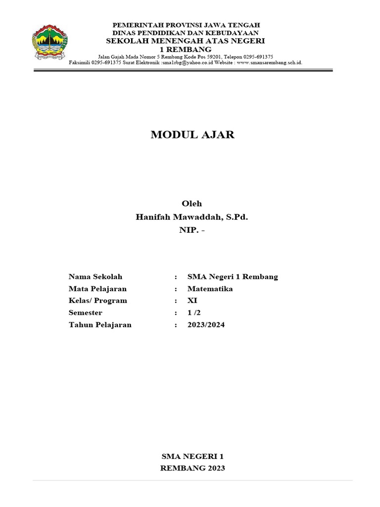 Modul Ajar Matematika Kelas XI | PDF