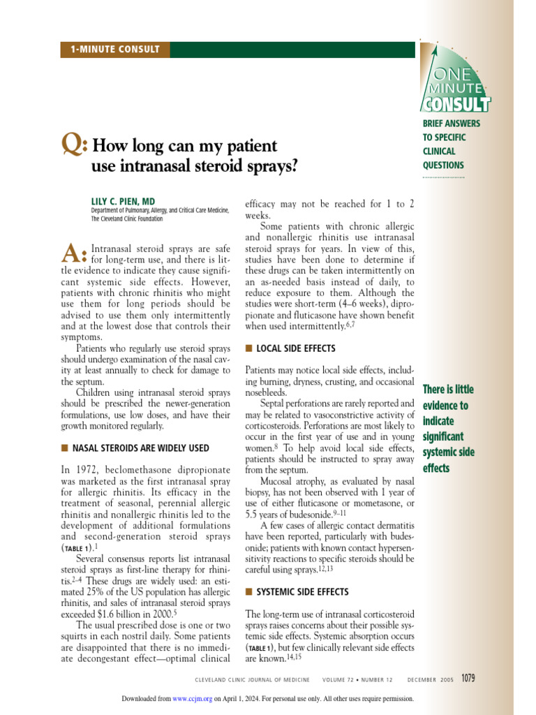 How Long Can Use Intranasal Spray PDF Corticosteroid Allergy