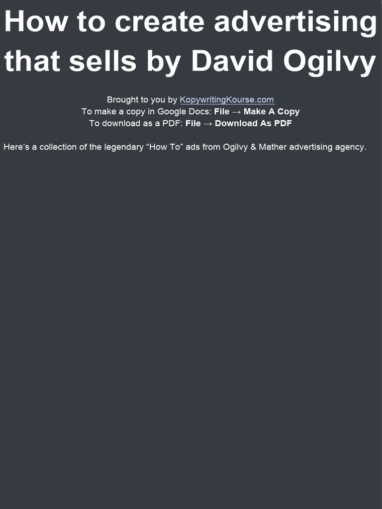 Ogilvy's Guide to Selling Ads | PDF