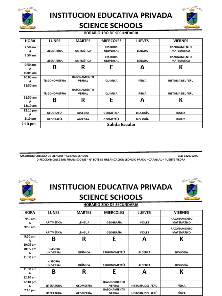 HORARIO SECUNDARIA 2024xd | PDF | Educación Secundaria | Science