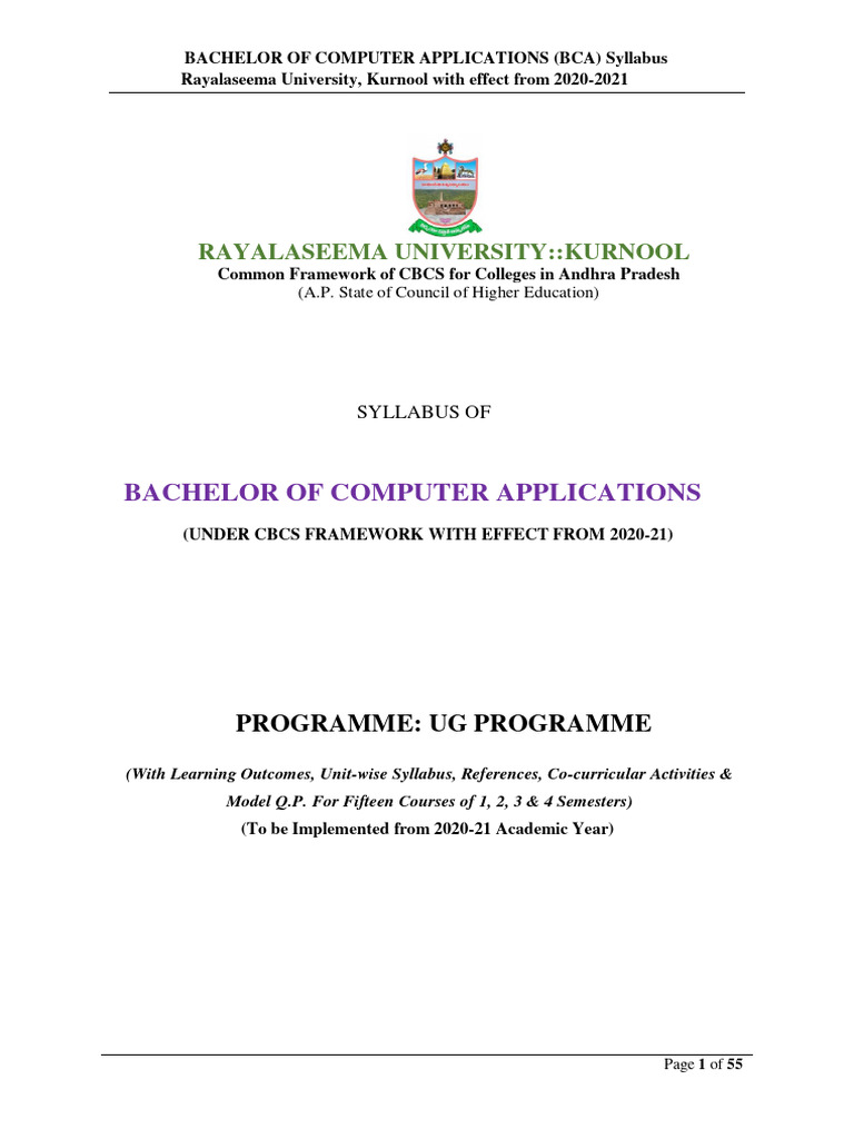 BCA Syllabus 2020-21 - Rayalaseema Univ. | PDF | Matrix (Mathematics ...