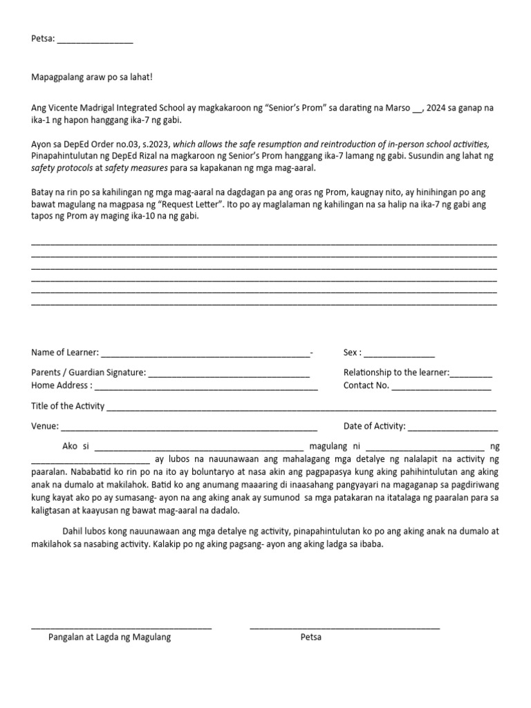 SENIOR PROM Permit | PDF