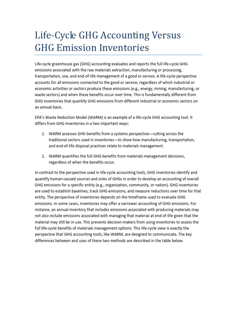 Life-Cycle vs. GHG Inventory Analysis | PDF | Greenhouse Gas | Life ...