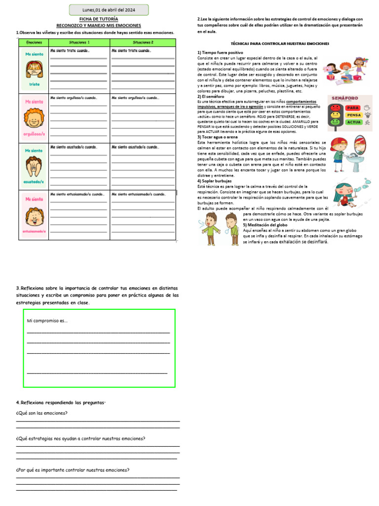 FICHA RECONOZCO MIS EMOCIONES | PDF | Las emociones | Sicología