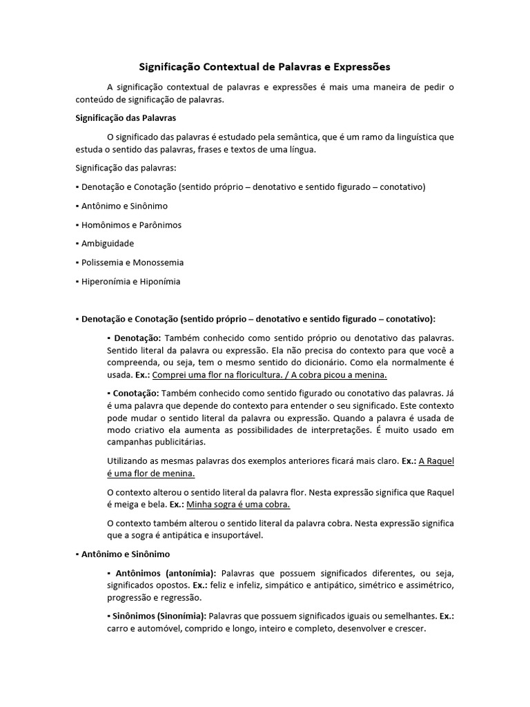 Significação Contextual de Palavras e Expressões | PDF | Palavra ...