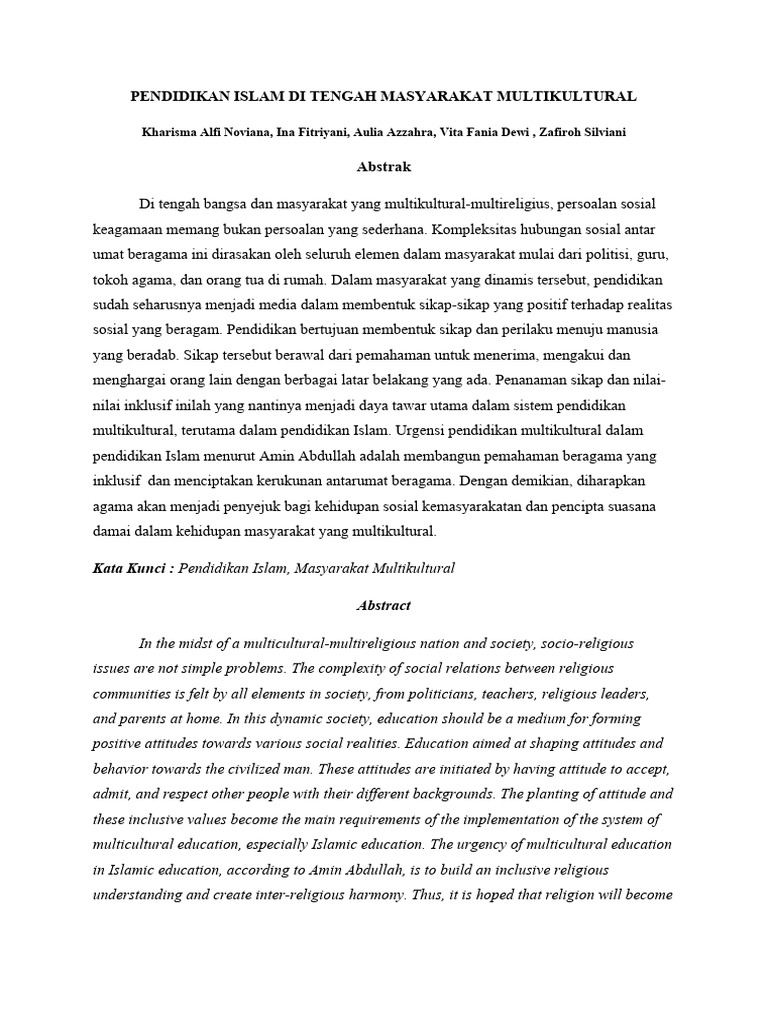 Jurnal Pendidikan Islam Di Tengah Masyarakat Multikultural Pdf