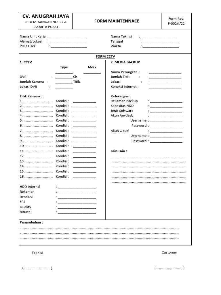 Formulir Pemeliharaan CCTV | PDF