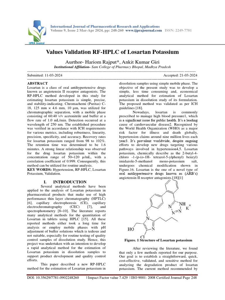 Hariom II Rajput II Ankit Kumar Giri Values Validation RF HPLC of ...