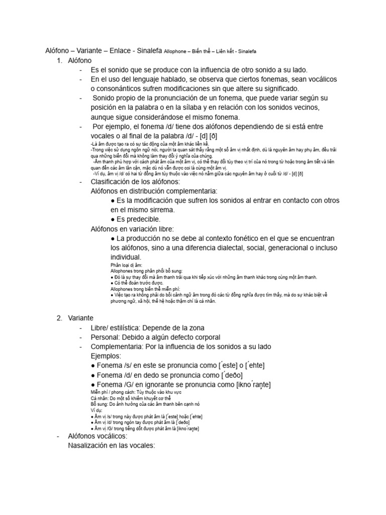 Allophone - Biến thể - Liên kết - Sinalefa | PDF