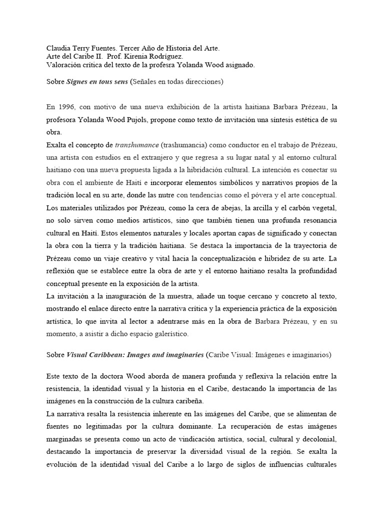 Análisis del texto de Yolanda Wood | PDF | Haití | Educación en artes ...