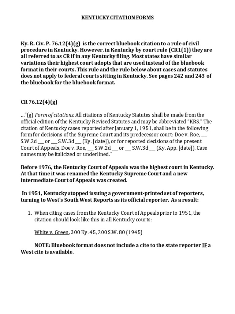 Kentucky Citation Formats Explained | PDF | Case Citation | Supreme ...