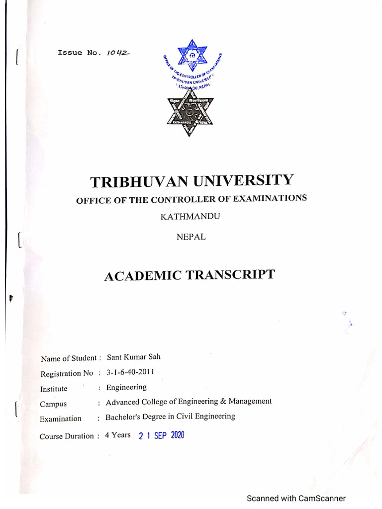 TRANSCIPT Bachelor's Degree in Engineering | PDF