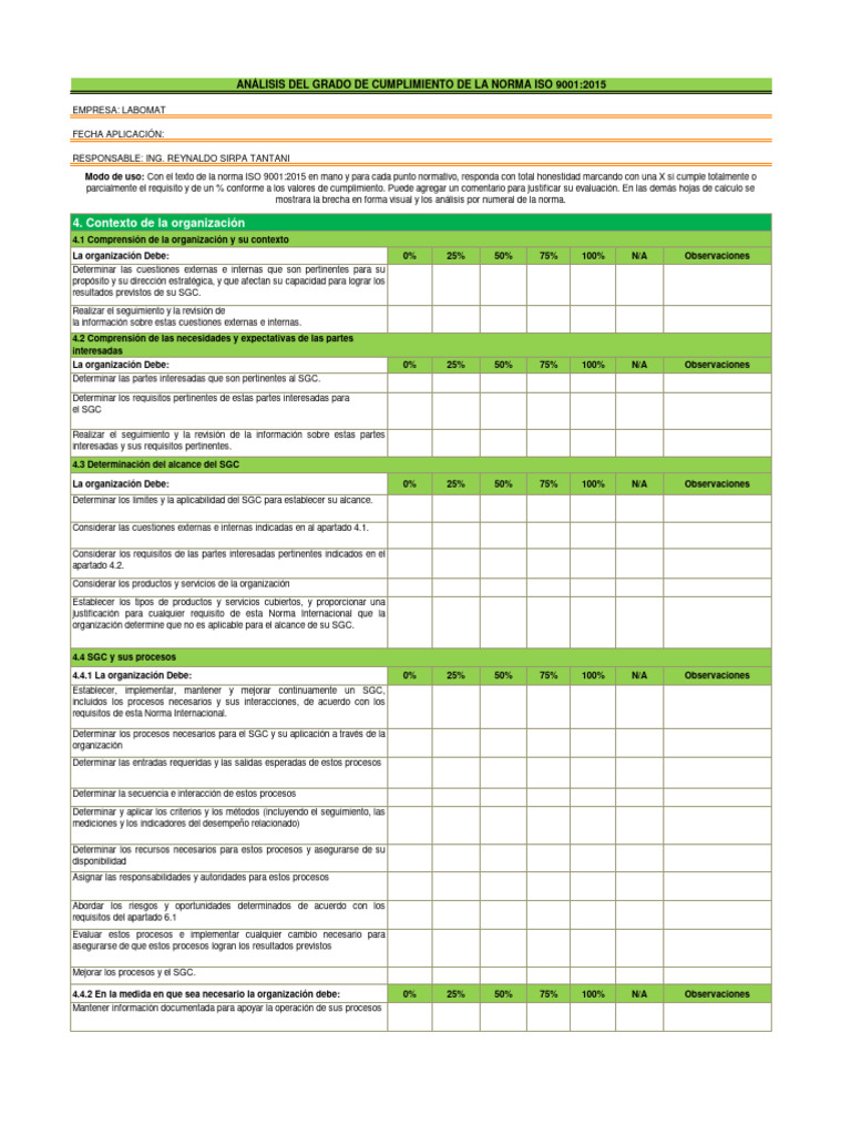 1 - Lista de Chequeo ISO 9001 e ISO 14001 | Descargar gratis PDF ...