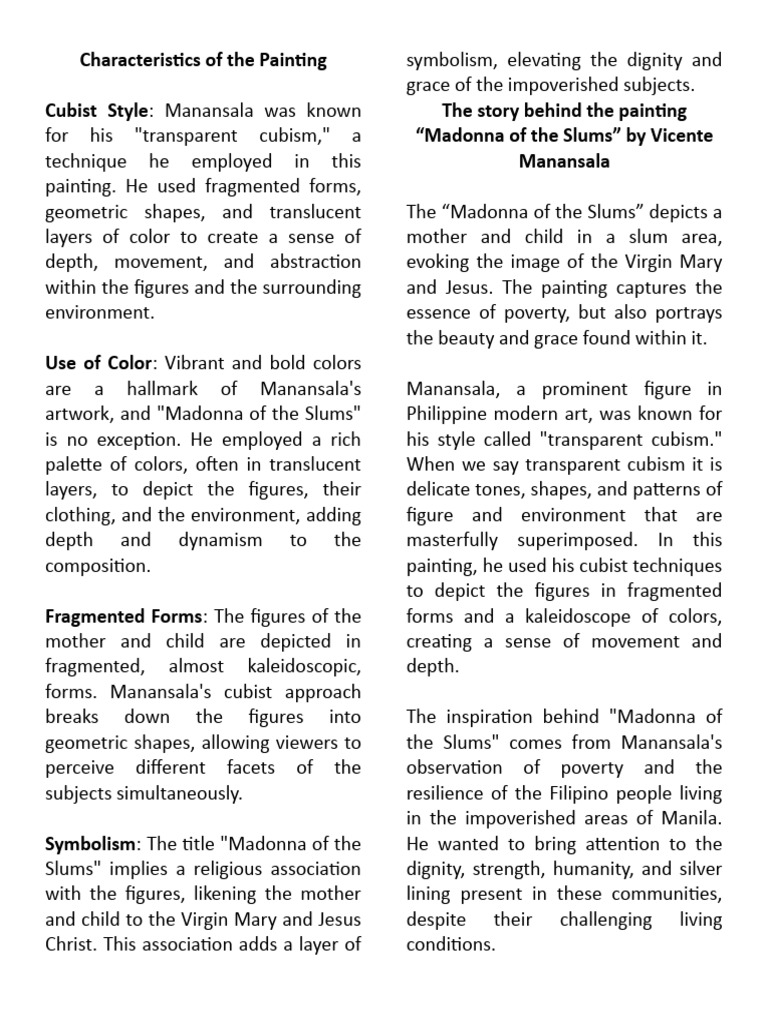 Madonna of The Slums Report | PDF | Cubism | Paintings
