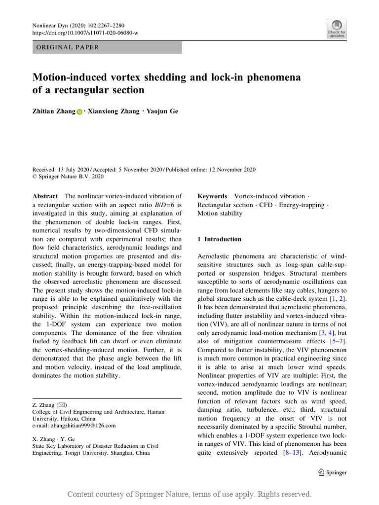Motion-Induced Vortex Shedding and Lock-In Phenome | PDF | Turbulence ...