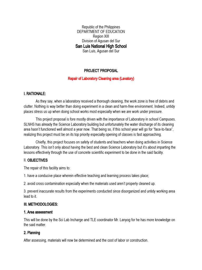 Laboratory Cleaning Area Repair Proposal | PDF | Laboratories | Science
