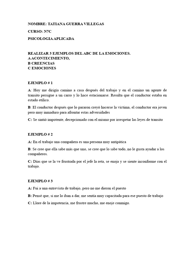 Ejemplos del ABC de las Emociones | PDF