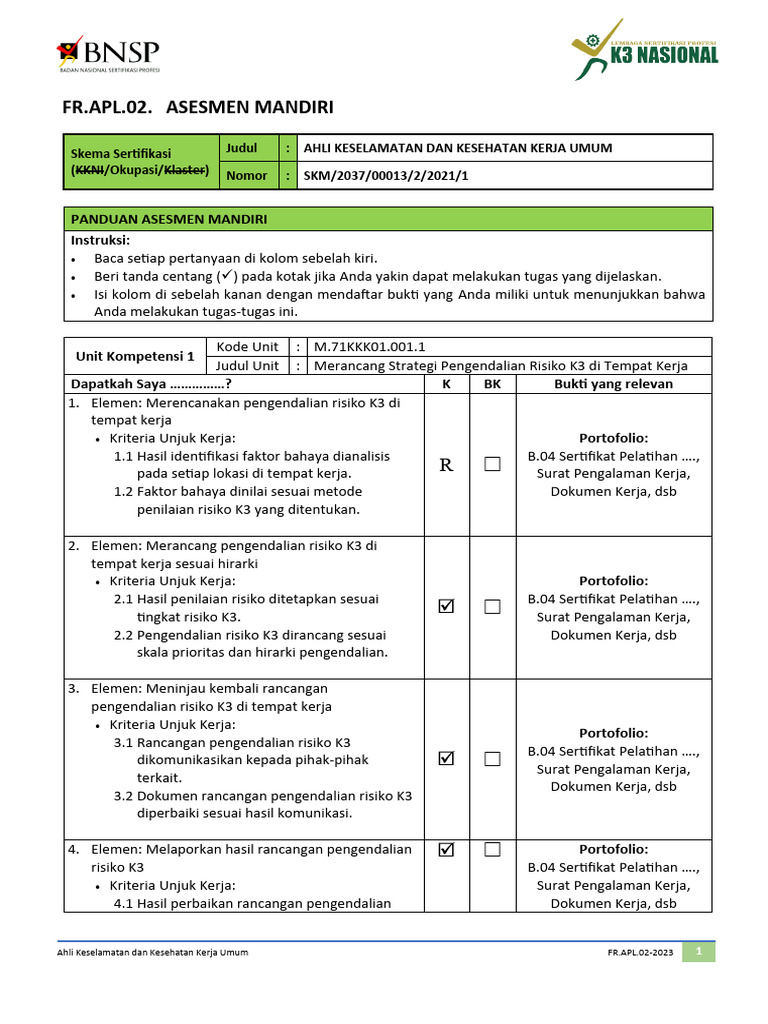 Ak3u Fr Apl 02 Asesmen Mandiri Pdf