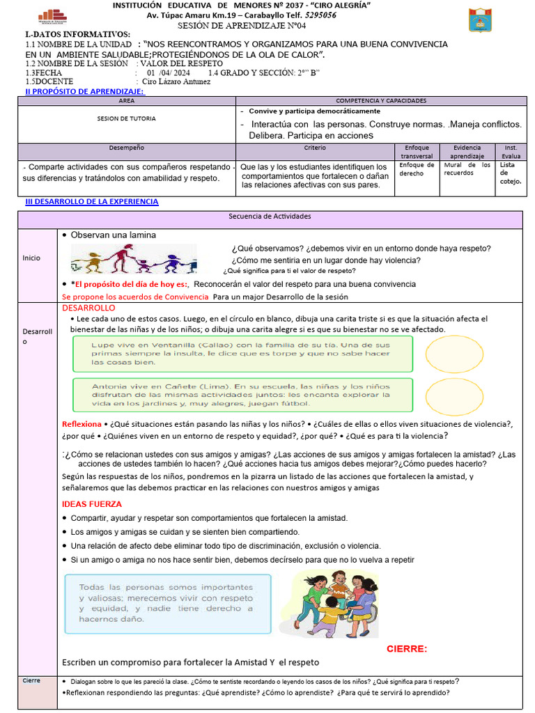 Valor del Respeto en la Convivencia Escolar | PDF | Conceptos ...