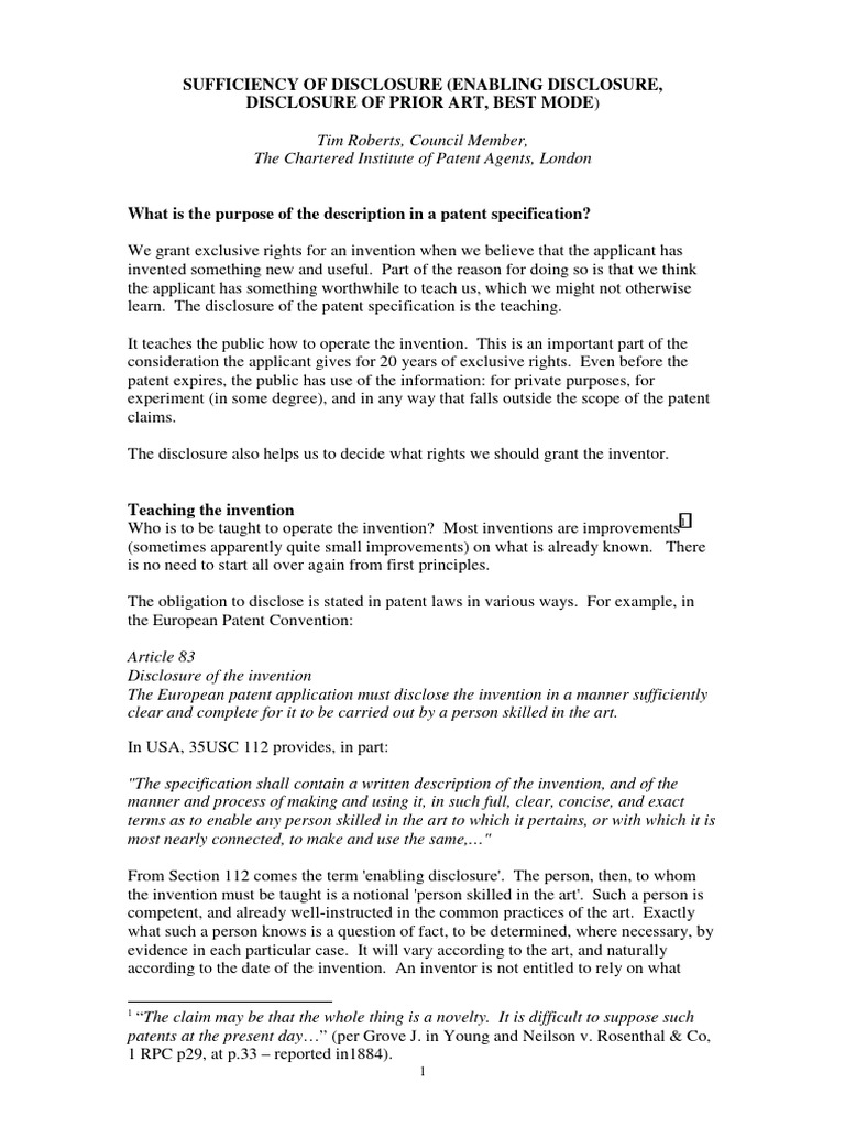 Patent Disclosure Requirements Explained | PDF | Prior Art | Patent