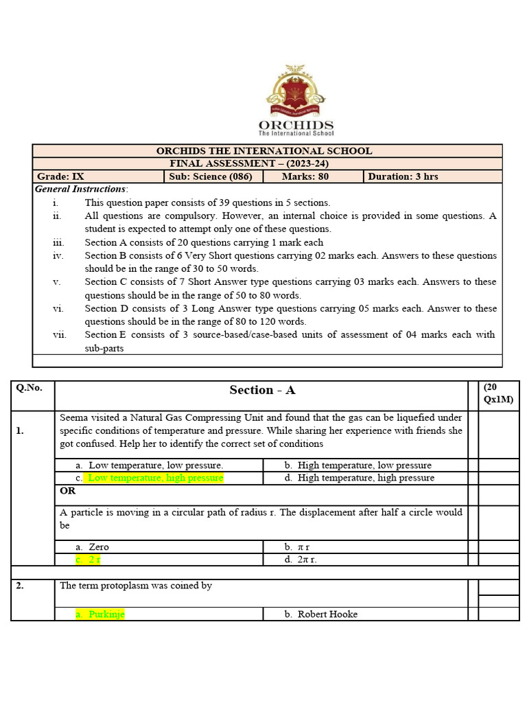 Grade 9 Science Final Exam Paper | PDF | Muscle