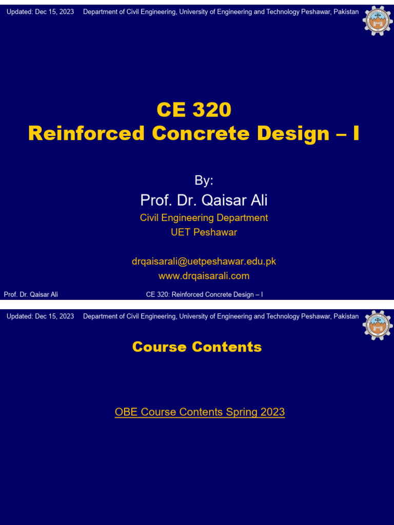Reinforced Concrete Design Course CE 320 | PDF | Young's Modulus | Concrete