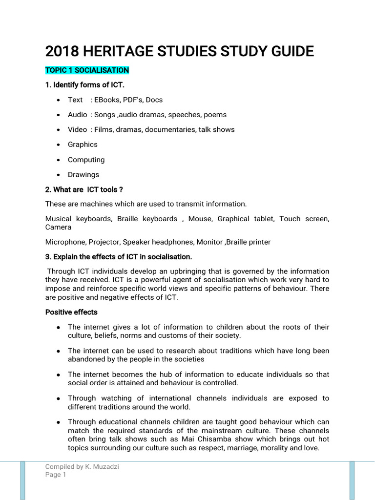 2018 Heritage Studies Study Guide | PDF