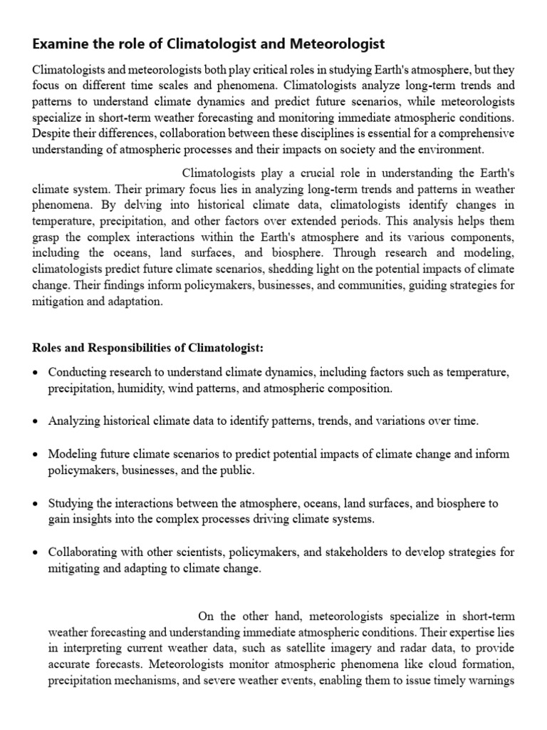 Climatologist vs Meteorologist Roles | PDF | Climatology | Meteorology