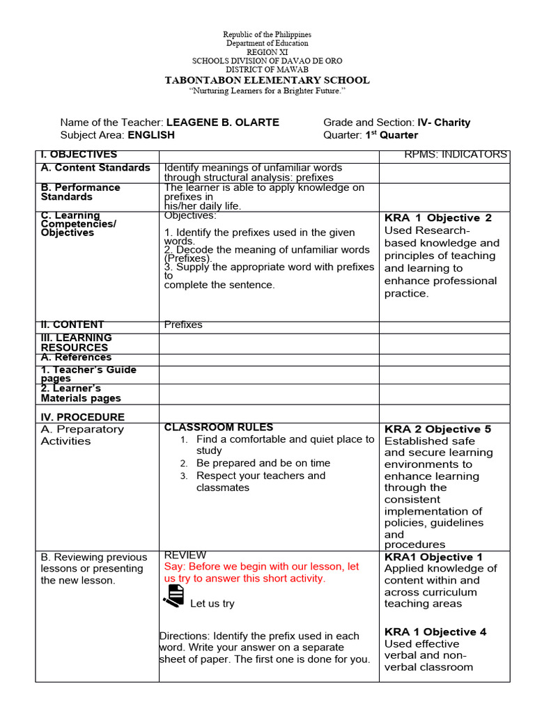 Cot1 Grade4 2023 Pdf Learning Teachers