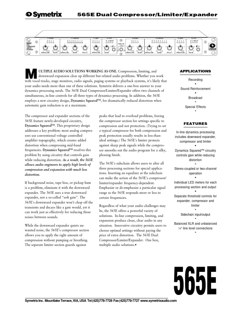 565data Dual Compressor & Exp | PDF | Decibel | Sound Production Technology