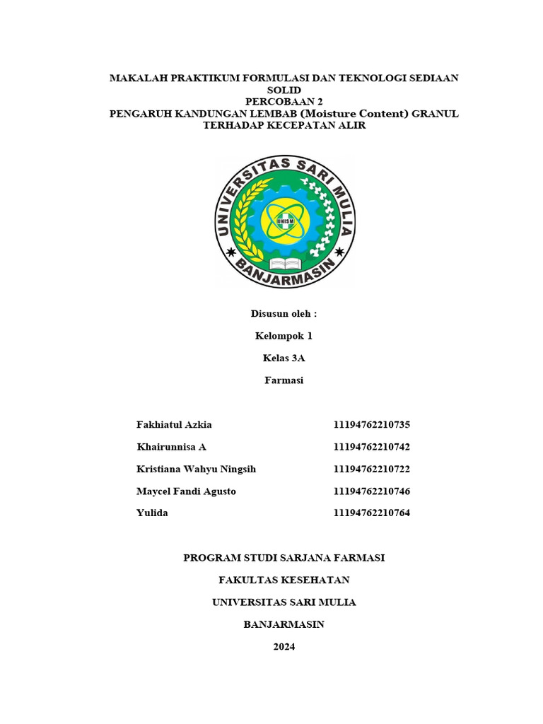 Pengaruh Kandungan Lembab Granul pada Tablet | PDF