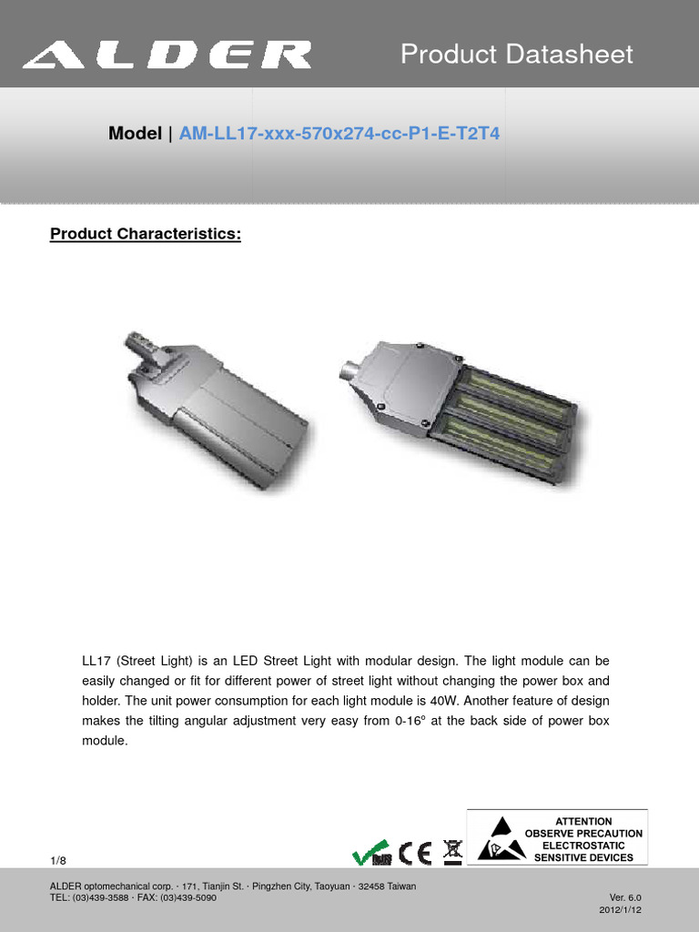 LL17 LED Street Light Datasheet | PDF | Electrical Engineering | Light