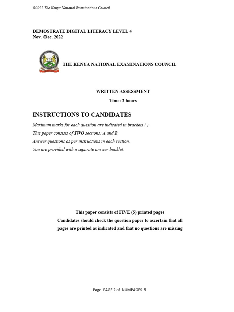 Digital Literacy Level 4 Exam Paper | PDF | Databases | Software